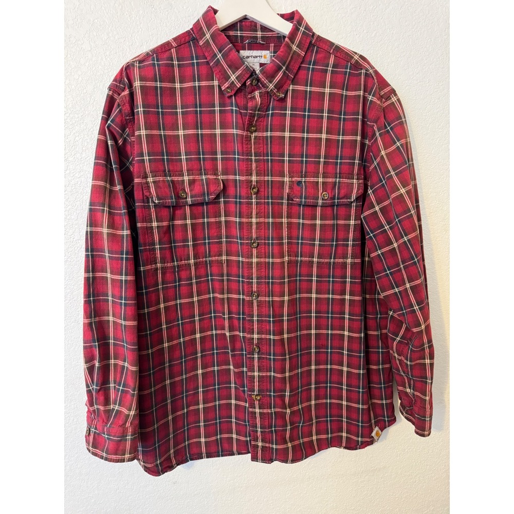 Carhartt XL Relaxed Fit Shirt Mens Red‎ Plaid Long Sleeve Casual Workwear